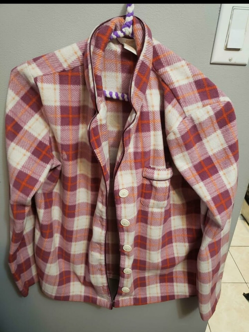Joe Fresh Pink Cream & Orange Plaid Fleece Utility Jacket